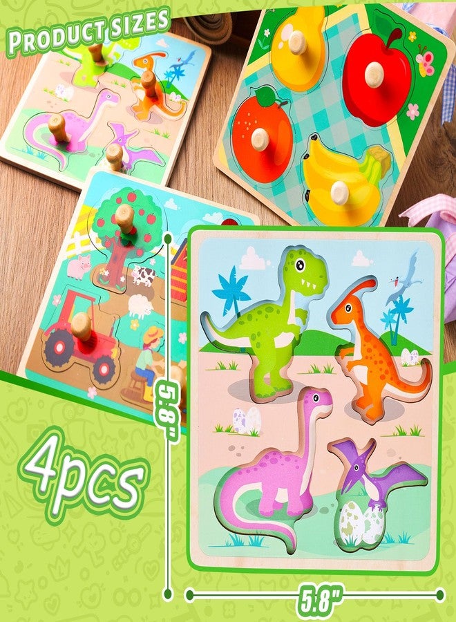 LovesTown Wooden Peg Puzzles Learning Toys Montessori Educational Knob Puzzle with Handles for Toddlers Preschool Kids 4 PCS - Image 5